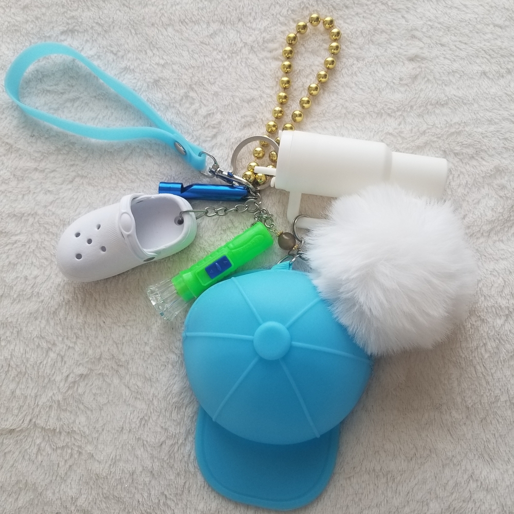 Blue and White Keychain Set with Gold Chain